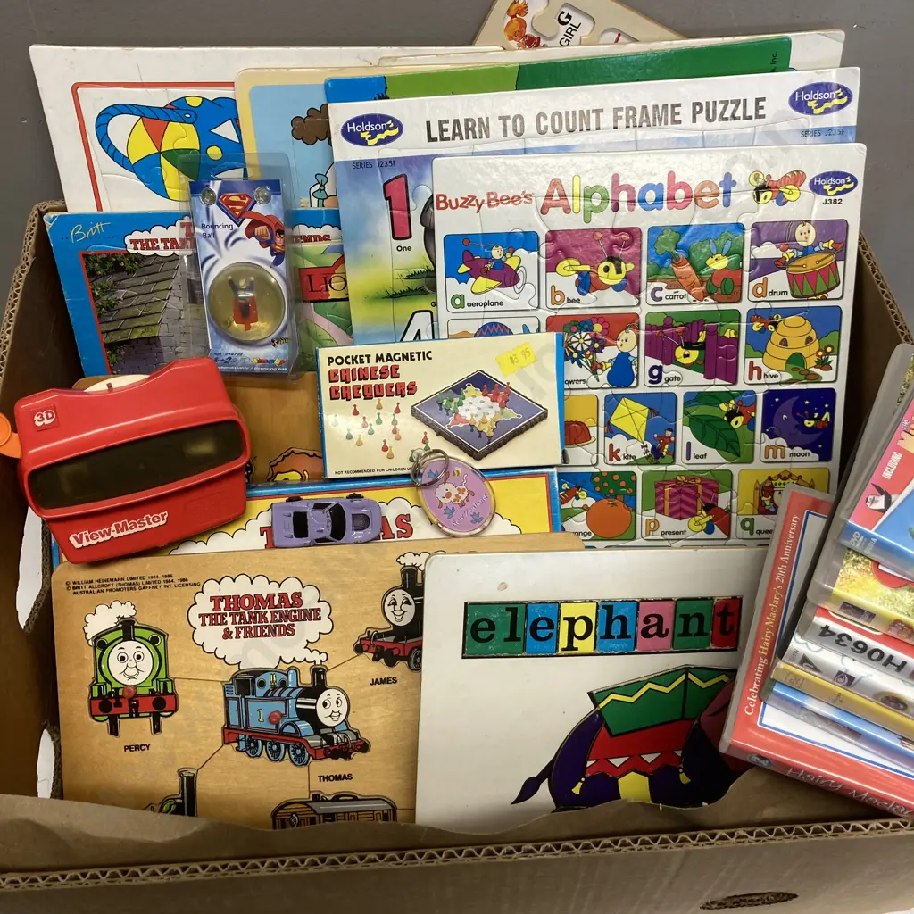 Assorted Jigsaw Puzzles, DVD's, View-Master With Disc, Superman Bouncing Ball Etc Image 1++